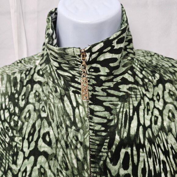 Vintage Cali & York Vest Leopard Mock Neck Zip Green Grunge Punk PM - Picture 3 of 13